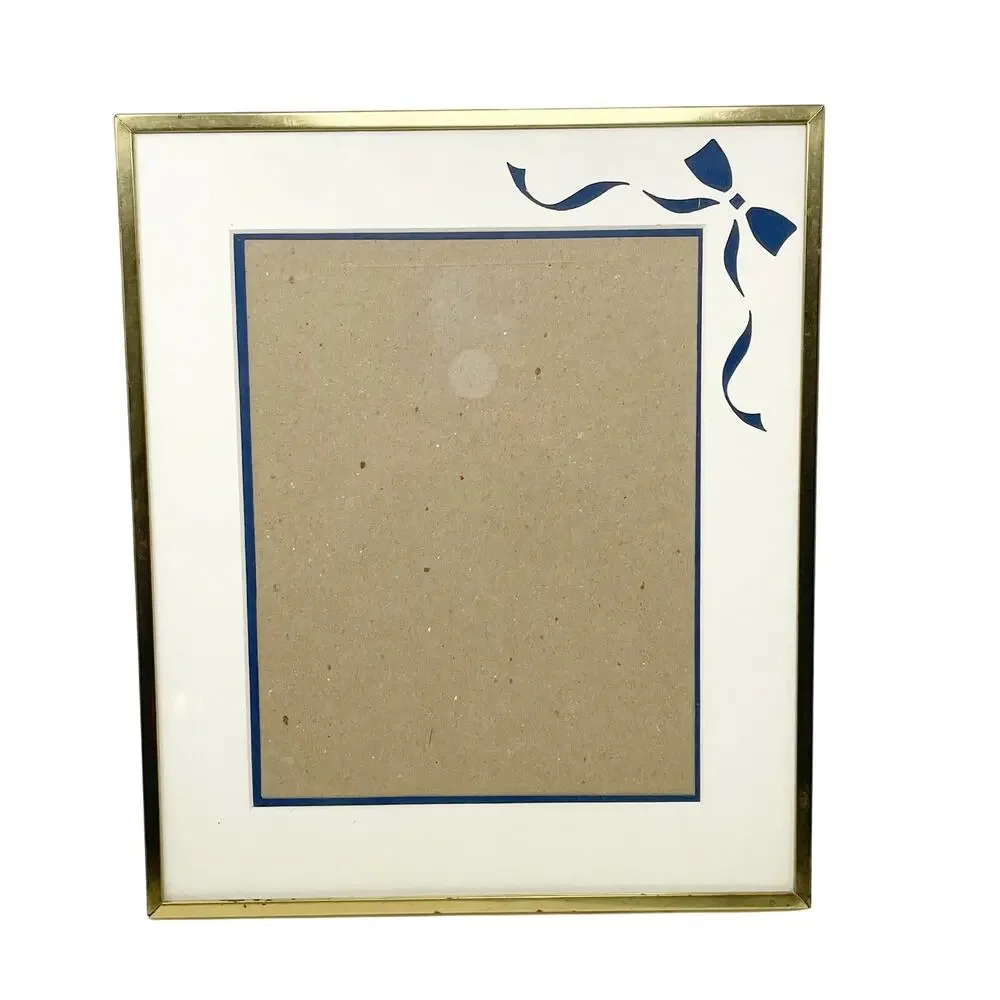Vintage Burnes Brass 13 x 11 Photo Frame Display Easel Bow Matte Glass Front GUC
